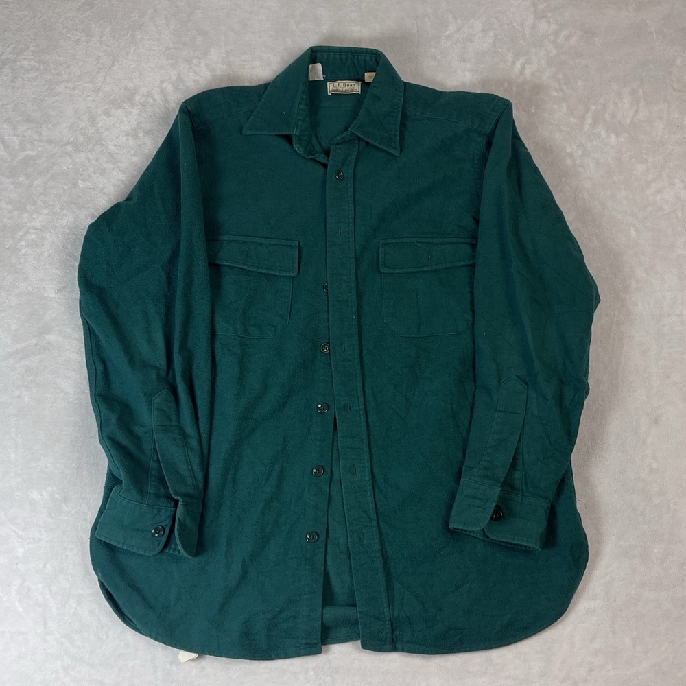 L.L. Bean Chamois Cloth Shirt Men's Green Size Tall 16 Cotton Flannel Made in US